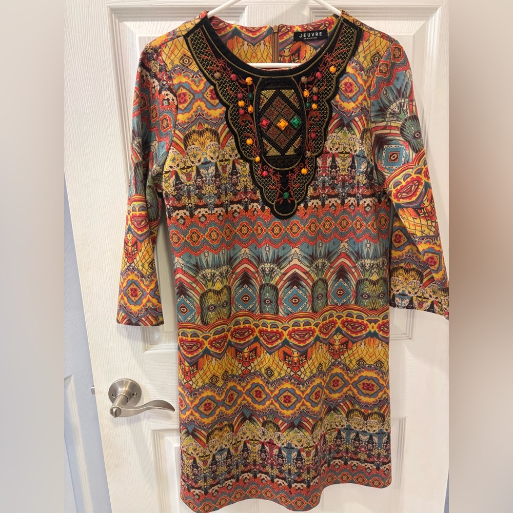 Jeuvre Patterned Dress‎ with Bling Gemstones
